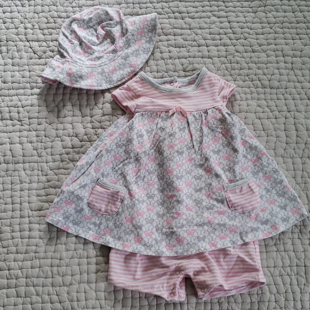 Butterfly skirted romper with matching hat 9 mos